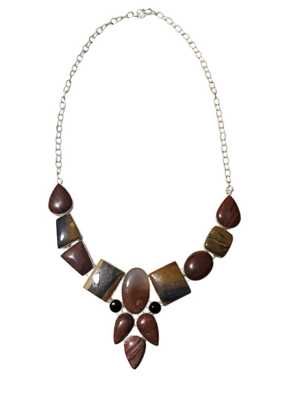 Silver Plated Multi Semi Precious Stone Necklace